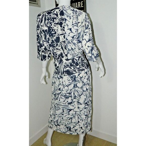 Barbara Barbara Dress Size Large Vintage‎ Blue White 80s Party Faux Wrap Dress - Picture 9 of 11